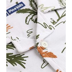 Pine Kids 100% Cotton Bio Washed Single Jersery 180 GSM Knit Half Sleeves Co-ord Shirt & Pajama Night Suit with Trees Print - White