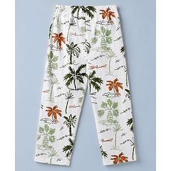 Pine Kids 100% Cotton Bio Washed Single Jersery 180 GSM Knit Half Sleeves Co-ord Shirt & Pajama Night Suit with Trees Print - White