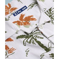 Pine Kids 100% Cotton Bio Washed Single Jersery 180 GSM Knit Half Sleeves Co-ord Shirt & Pajama Night Suit with Trees Print - White