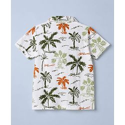 Pine Kids 100% Cotton Bio Washed Single Jersery 180 GSM Knit Half Sleeves Co-ord Shirt & Pajama Night Suit with Trees Print - White