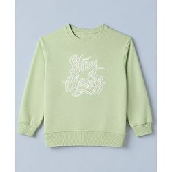 Pine Kids Looper Knit Full Sleeves Top With Text Print & Pant Set - Olive Green