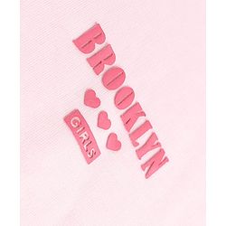 Pine Kids Looper Knit Full Sleeves Top & Pant Set With Text Print & Bow Applique - Pink