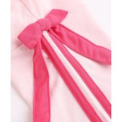 Pine Kids Looper Knit Full Sleeves Top & Pant Set With Text Print & Bow Applique - Pink