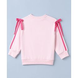 Pine Kids Looper Knit Full Sleeves Top & Pant Set With Text Print & Bow Applique - Pink