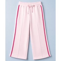 Pine Kids Looper Knit Full Sleeves Top & Pant Set With Text Print & Bow Applique - Pink