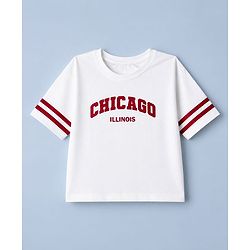 Pine Kids Single Jersey Knit Half Sleeves Top and Pants With Text Print - OffWhite & Red
