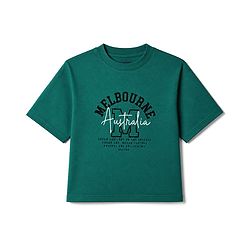 Pine Kids 100% Cotton Bio Washed Knit Co-ord T-Shirt & Pyjama Night Suit With Melbourne Text in Green