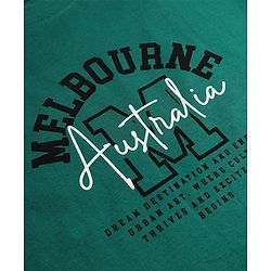 Pine Kids 100% Cotton Bio Washed Knit Co-ord T-Shirt & Pyjama Night Suit With Melbourne Text in Green