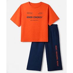 Pine Kids 100% Cotton Bio Washed Knit Half sleeves T-Shirt & Pyjama Night Suit with Good Energy in Orange