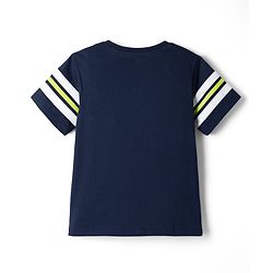 Pine Kids 100% Cotton Knit Half Sleeves T-Shirt and Jogger with Full Length and United Crew Print in Navy Blue