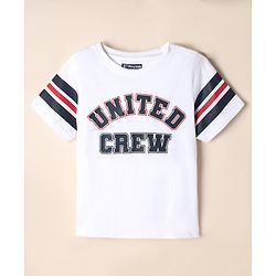 Pine Kids 100% Cotton Knit Half Sleeves T-Shirt and Jogger with Full Length and United Crew Print in White for 4-5 Years