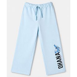 Pine Kids Disney 100% Terry Knit Ankle Length Track Pant with Ohana Text & Stitch Graphic Print - Light Blue