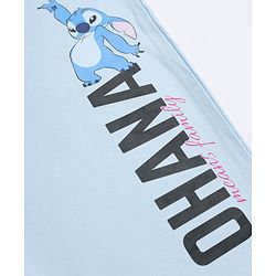 Pine Kids Disney 100% Terry Knit Ankle Length Track Pant with Ohana Text & Stitch Graphic Print - Light Blue