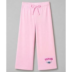 Pine Kids Disney 100% Cotton Single Jersey Knit Full Sleeves T-Shirt & Pajama Night Suit with Stitch Graphic Print - White & Pink