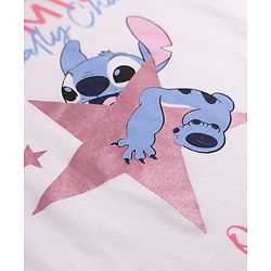 Pine Kids Disney 100% Cotton Single Jersey Knit Full Sleeves T-Shirt & Pajama Night Suit with Stitch Graphic Print - White & Pink