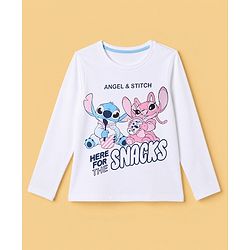 Pine Kids Disney 100% Cotton Single Jersey Knit Full Sleeves T-Shirt & Pajama Night Suit with Stitch and Angel Graphic Print - Light Blue