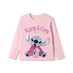 Pine Kids Disney 100% Cotton Single Jersey Knit Full Sleeves T-Shirt & Pajama Night Suit with Stitch Graphic Print - Pink