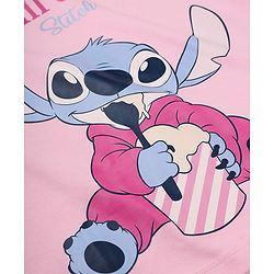 Pine Kids Disney 100% Cotton Single Jersey Knit Full Sleeves T-Shirt & Pajama Night Suit with Stitch Graphic Print - Pink