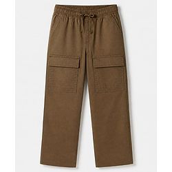 Pine Kids Cotton Elastane Woven Full Length Solid Trousers - Brown