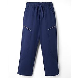 Pine Kids Cotton Elastane Woven Full Length Trouser with Zip Pockets - Navy Blue