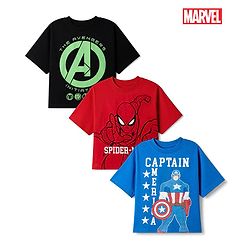 Pine Kids Marvel Single Jersey Knit Half Sleeves T-Shirts with Avengers, Spiderman & Captain America Graphic Pack of 3 - Black, Red & Blue