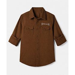 Pine Kids 100% Cotton Woven Shirt with Full Sleeves and Limited Edition Embroidery - Brown