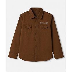 Pine Kids 100% Cotton Woven Shirt with Full Sleeves and Limited Edition Embroidery - Brown