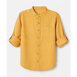 Pine Kids 100% Cotton Woven Solid Shirt with Full Sleeves in Yellow