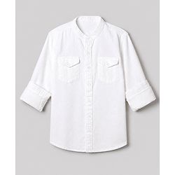 Pine Kids 100% Cotton Woven Solid Shirt With Full Sleeves - White