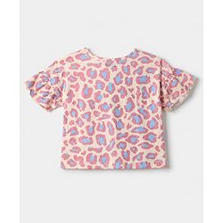 Pine Kids 100% Cotton Bio Washed Single Jersery 180 GSM Knit Half Sleeves Co-ord Top & Pajama Night Suit with Frill Detail & Fearless Text & Abstract All Over Print - Pink