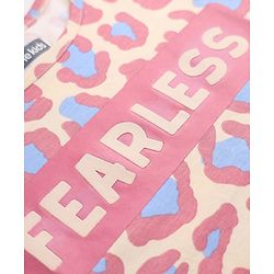 Pine Kids 100% Cotton Bio Washed Single Jersery 180 GSM Knit Half Sleeves Co-ord Top & Pajama Night Suit with Frill Detail & Fearless Text & Abstract All Over Print - Pink