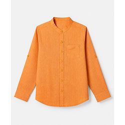 Pine Kids 100% Cotton Woven Solid Shirt with Full Sleeves in Yellow