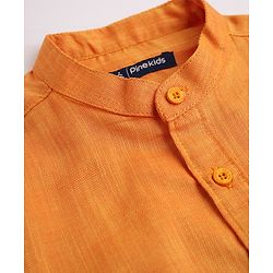 Pine Kids 100% Cotton Woven Solid Shirt with Full Sleeves in Yellow