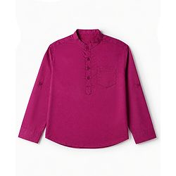 Pine Kids 100% Cotton Woven Solid Shirt with Full Sleeves - Dark Pink