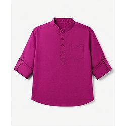 Pine Kids 100% Cotton Woven Solid Shirt with Full Sleeves - Dark Pink