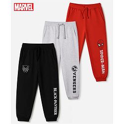 Pine Kids Marvel 100% Cotton Terry Jogger Fit Full Length Joggers in Pack of 3 - Black Grey & Red