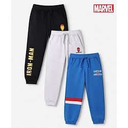 Pine Kids Marvel 100% Cotton Knit Full Length Jogger Fit Lounge Pant with Avengers Graphic Pack of 3 in Black, Grey Blue