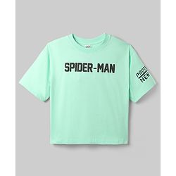 Pine Kids Marvel 100% Cotton Knit Single Jersey T-Shirt with Half Sleeves and Spider-Man Print in Mint