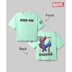 Pine Kids Marvel 100% Cotton Knit Single Jersey T-Shirt with Half Sleeves and Spider-Man Print in Mint