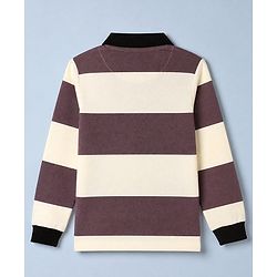 Pine Kids Cotton Knit Full Sleeves T-Shirt with Striped Print in Offwhite