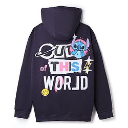 Pine Kids Disney 100% Cotton Terry Knit Sweatshirt with Full Sleeves and Stitch Print in Black