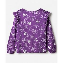 Pine Kids 100% Cotton Knit Top With Full Sleeves And Floral Print - Purple