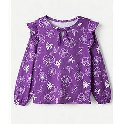 Pine Kids 100% Cotton Knit Top With Full Sleeves And Floral Print - Purple