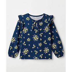 Pine Kids 100% Cotton Knit Top With Full Sleeves And Floral Print - Navy Blue