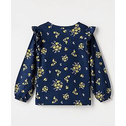 Pine Kids 100% Cotton Knit Top With Full Sleeves And Floral Print - Navy Blue