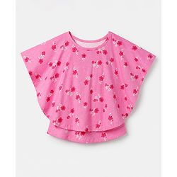 Pine Kids 100% Cotton Knit Top with Half Sleeves and Floral Print in Pink