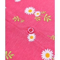 Pine Kids 100% Cotton Knit Top with Half, Puffed Sleeve and Floral Print in Pink