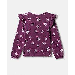 Pine Kids 100% Cotton Knit Top with Full Sleeves and Floral Print in Plum for 4-5 Years