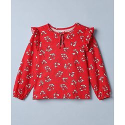 Pine Kids 100% Cotton Knit Top with Full Sleeves and Floral Print in Red for 4-5 Years