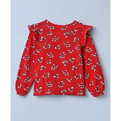 Pine Kids 100% Cotton Knit Top with Full Sleeves and Floral Print in Red for 4-5 Years